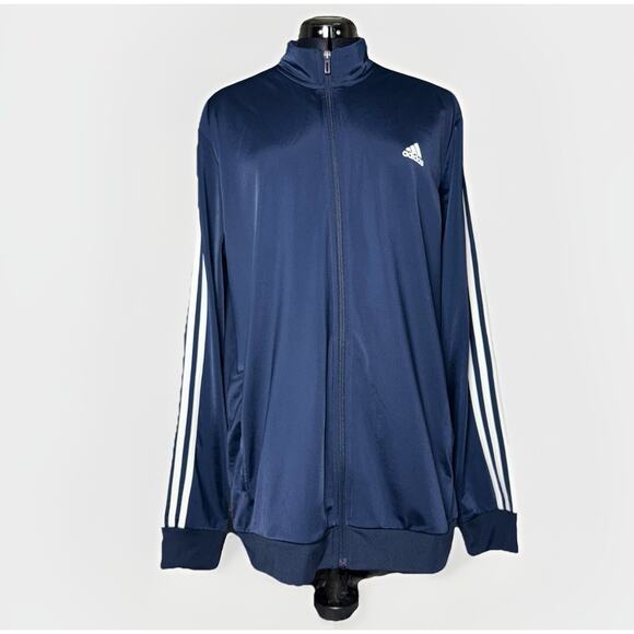 Adidas 3 Stripe XLT Navy Blue Travel Track Jacket Full Zip Athleisure Pockets - Picture 1 of 8